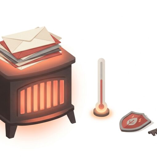 Ilustración de sobres calentándose sobre un pequeño fogón junto a un termómetro, metáfora de calentar una IP de envío