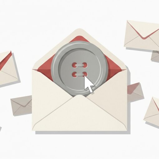 Ilustración de un sobre abierto del que sale un botón señalado por un cursor, metáfora de la tasa de clics en email marketing